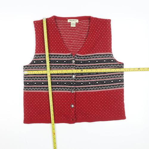 Eddie Bauer Women's Red Wool Fair Isle Vest L Vintage Style