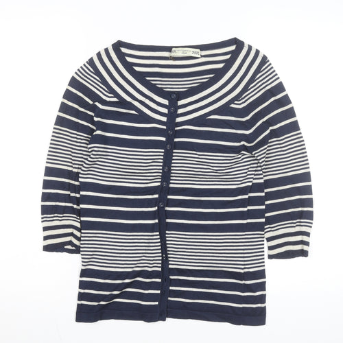 Crew Clothing Co. Women Blue Striped Button-Up Knit Top Size 12