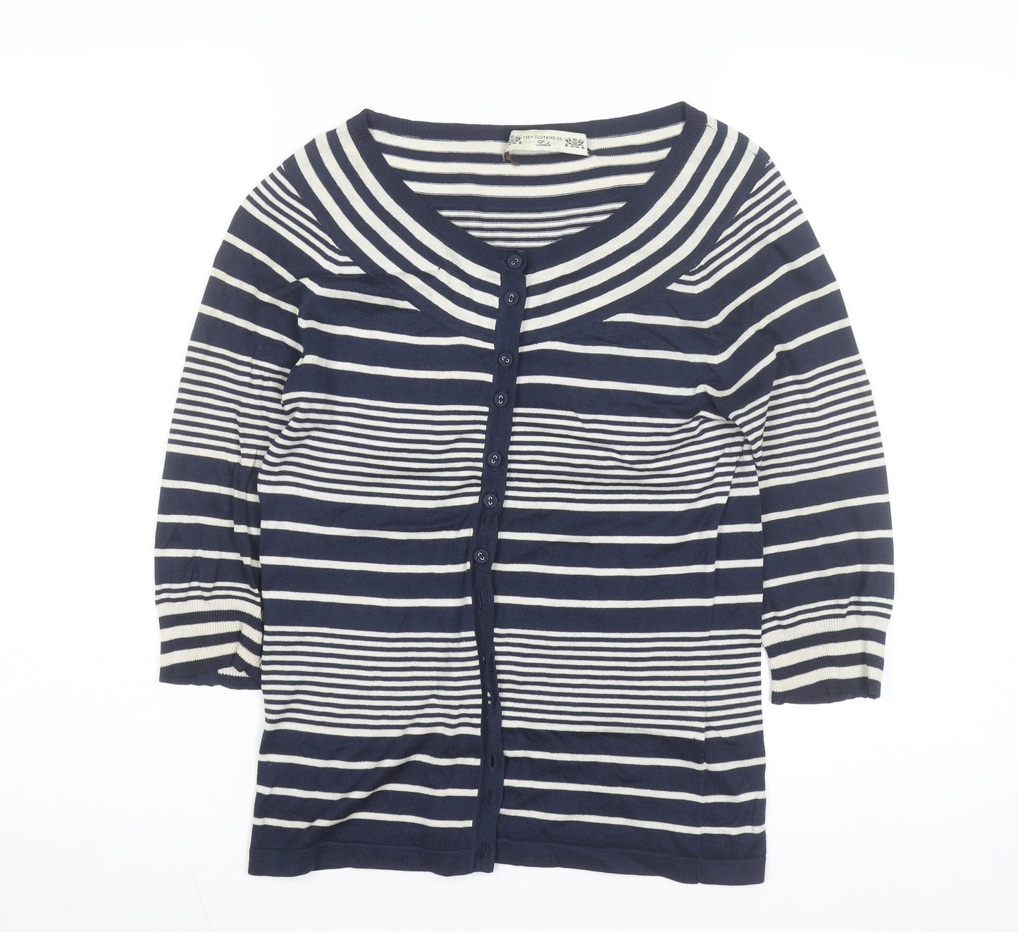 Crew Clothing Co. Women Blue Striped Button-Up Knit Top Size 12