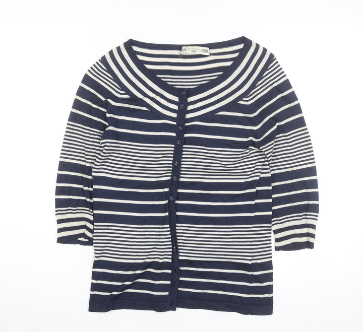 Crew Clothing Co. Women Blue Striped Button-Up Knit Top Size 12