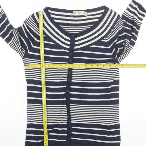 Crew Clothing Co. Women Blue Striped Button-Up Knit Top Size 12