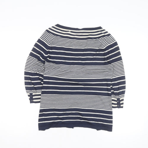 Crew Clothing Co. Women Blue Striped Button-Up Knit Top Size 12