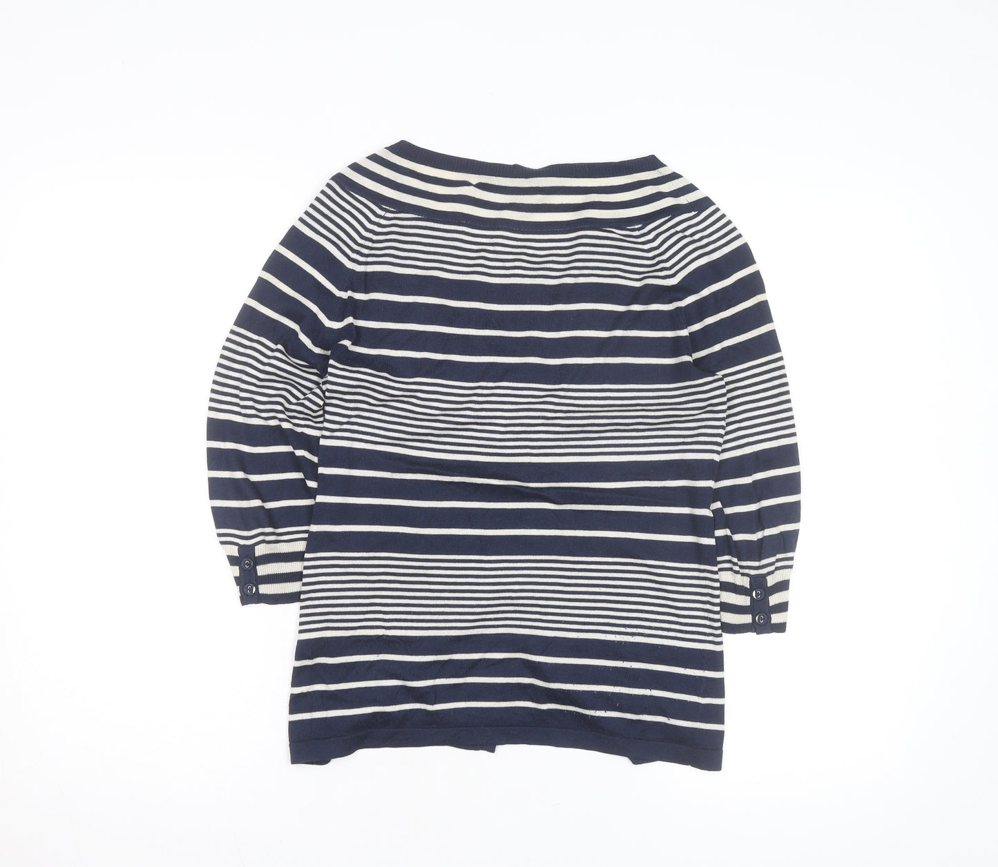 Crew Clothing Co. Women Blue Striped Button-Up Knit Top Size 12