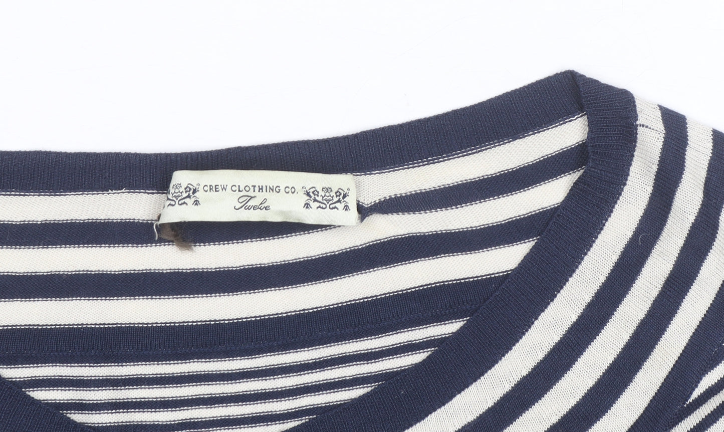 Crew Clothing Co. Women Blue Striped Button-Up Knit Top Size 12