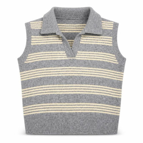 Boohoo Women’s Grey Striped Collared Sleeveless Knit Vest L
