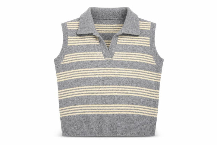 Boohoo Women’s Grey Striped Collared Sleeveless Knit Vest L