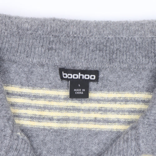 Boohoo Women’s Grey Striped Collared Sleeveless Knit Vest L