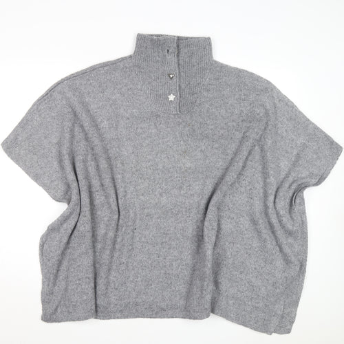 Tu Women Grey One Size Mock Neck Poncho Cape Jumper