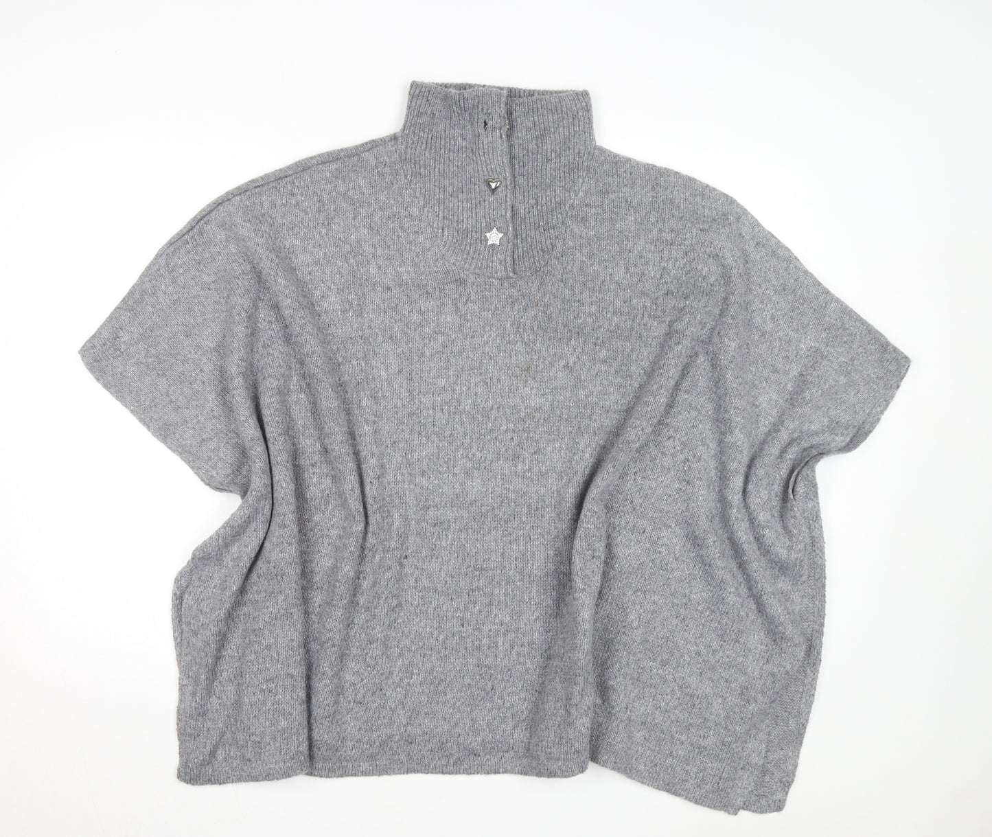 Tu Women Grey One Size Mock Neck Poncho Cape Jumper