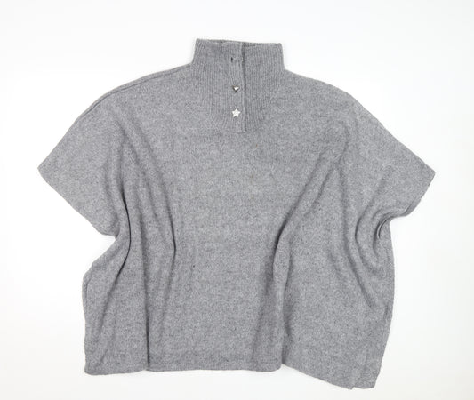Tu Women Grey One Size Mock Neck Poncho Cape Jumper