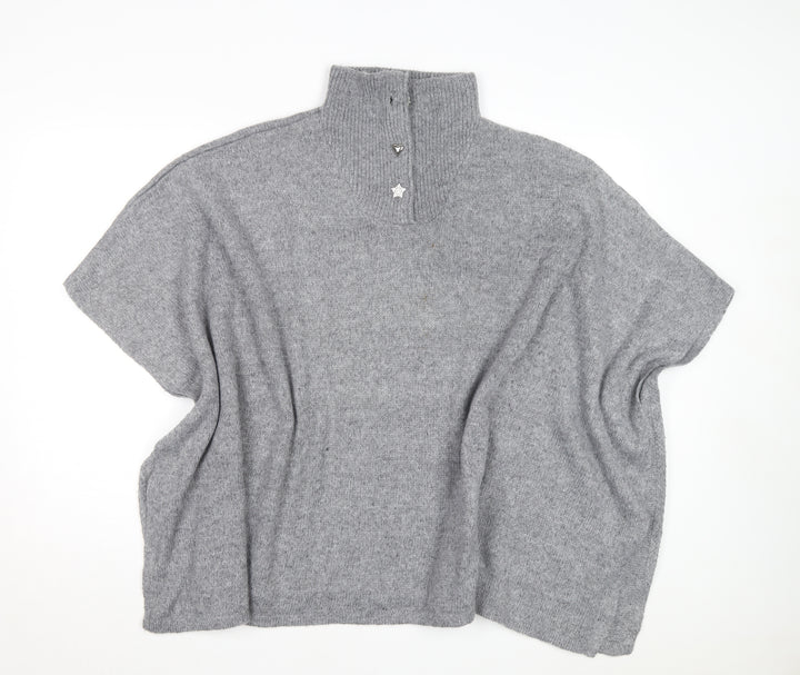 Tu Women Grey One Size Mock Neck Poncho Cape Jumper