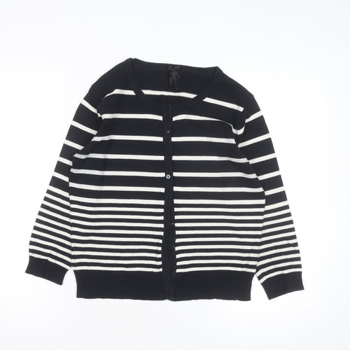 Atmosphere Women’s Black White Striped Crew Neck Cardigan Size 14