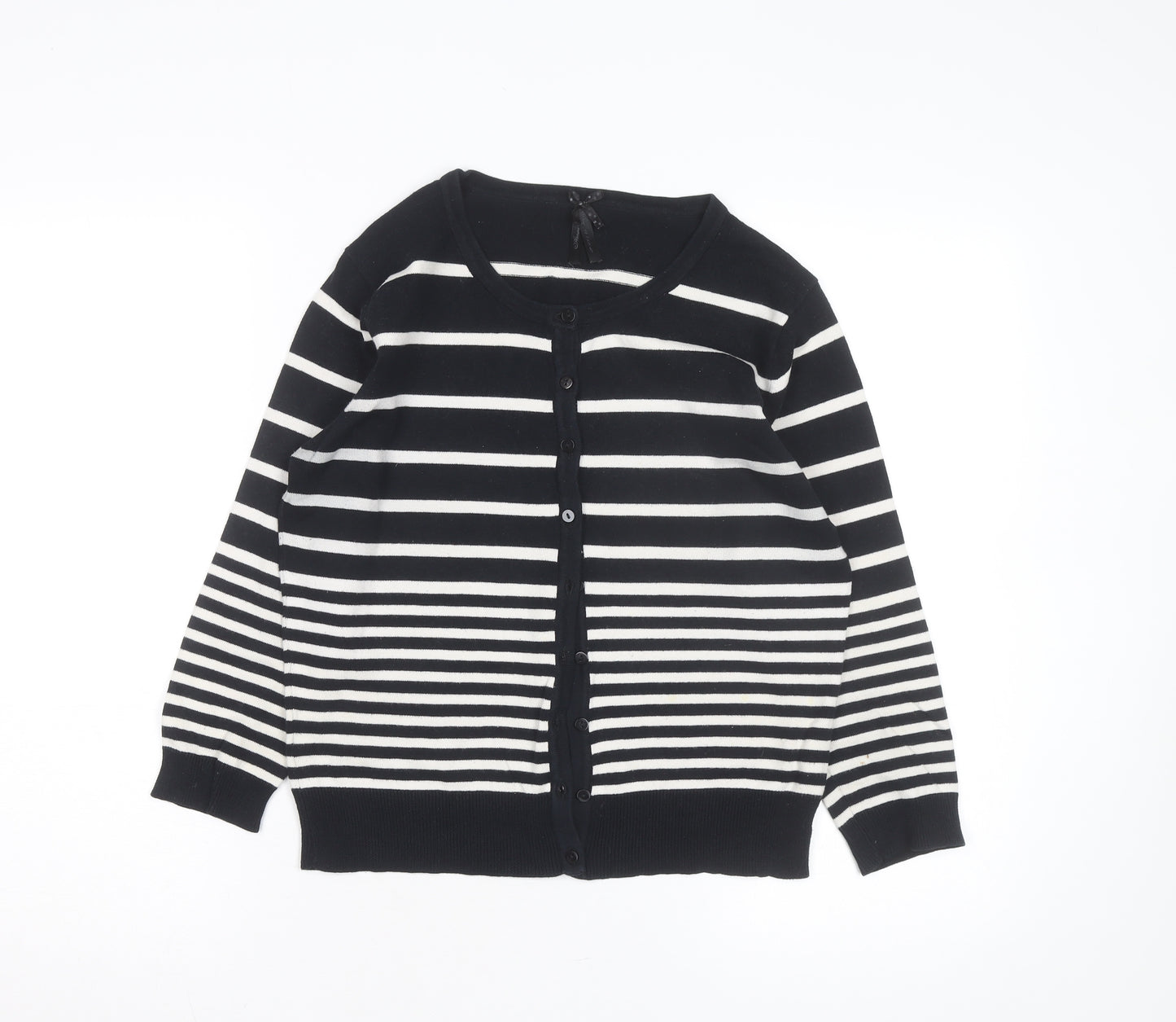 Atmosphere Women’s Black White Striped Crew Neck Cardigan Size 14