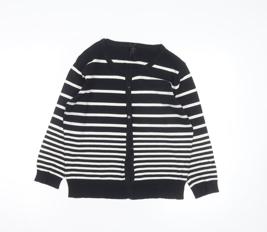 Atmosphere Women’s Black White Striped Crew Neck Cardigan Size 14