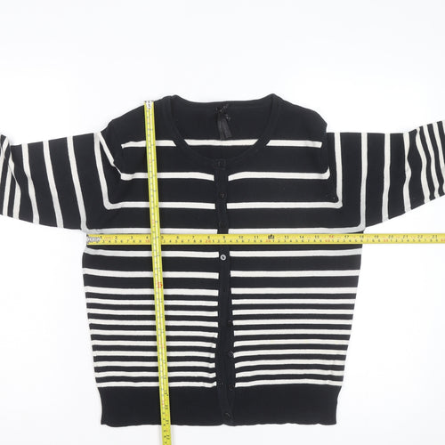 Atmosphere Women’s Black White Striped Crew Neck Cardigan Size 14