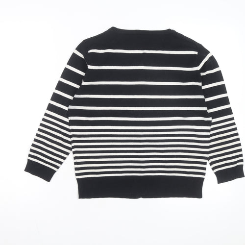 Atmosphere Women’s Black White Striped Crew Neck Cardigan Size 14