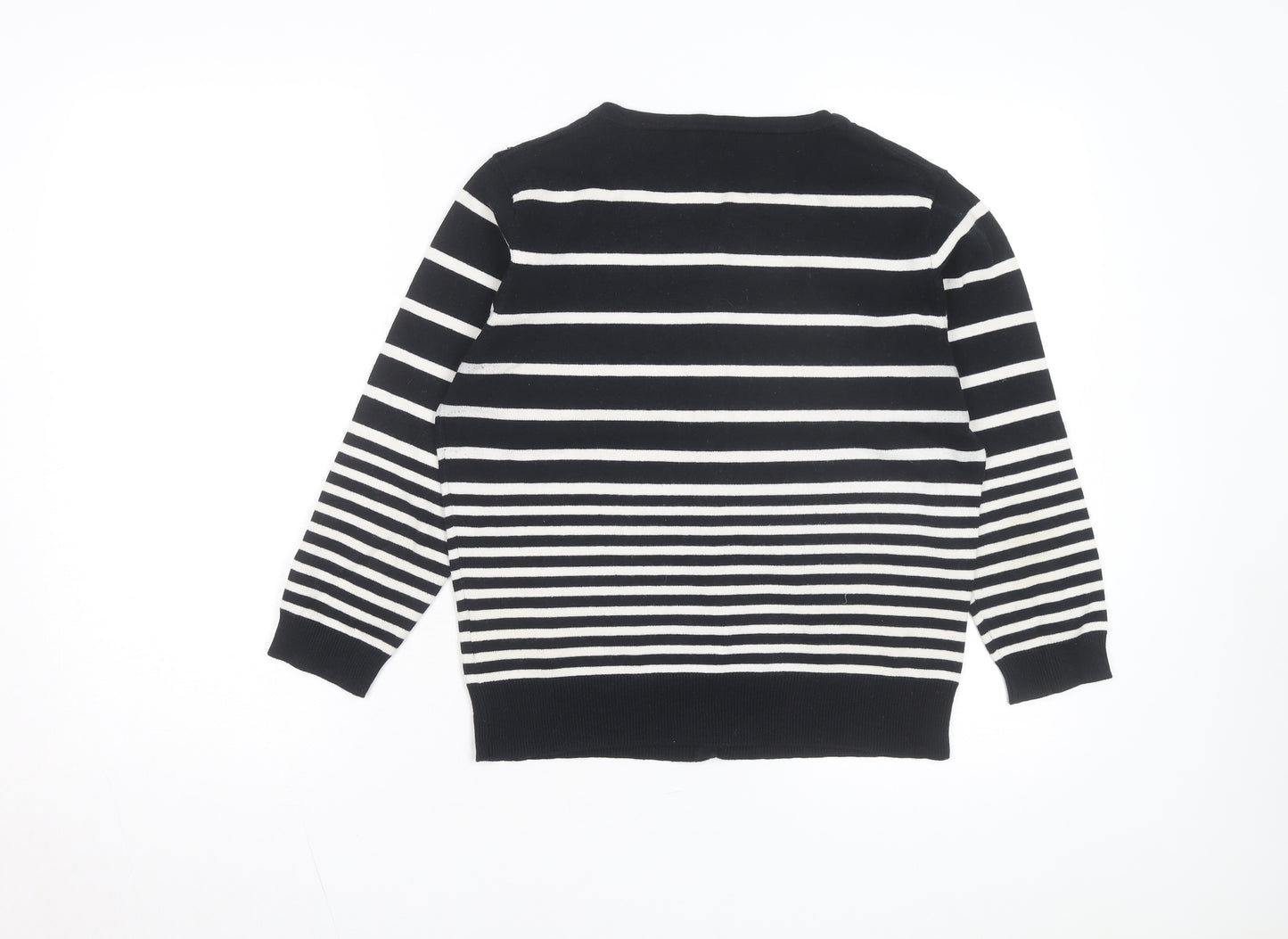 Atmosphere Women’s Black White Striped Crew Neck Cardigan Size 14