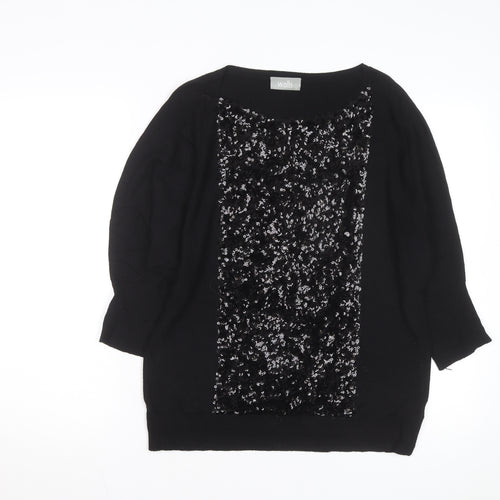 Wallis Women's Black Sequin Front Knit Jumper Size M