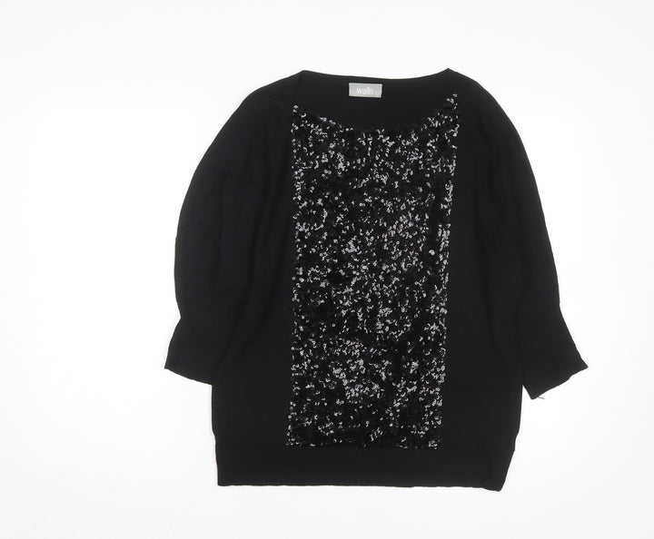 Wallis Women's Black Sequin Front Knit Jumper Size M