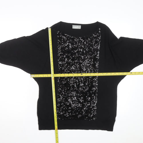 Wallis Women's Black Sequin Front Knit Jumper Size M