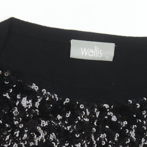 Wallis Women's Black Sequin Front Knit Jumper Size M