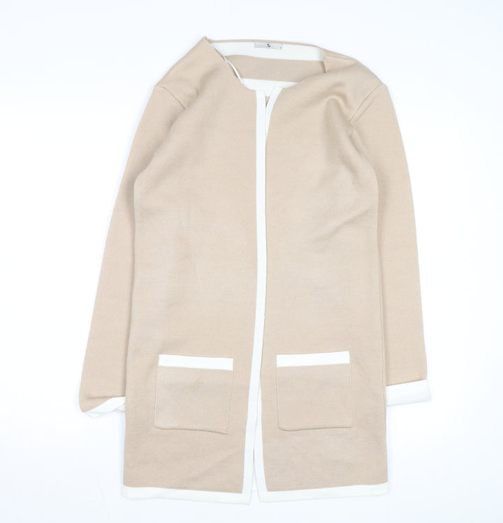 Tu Women Beige Knit Long Sleeve Open Cardigan Size 8