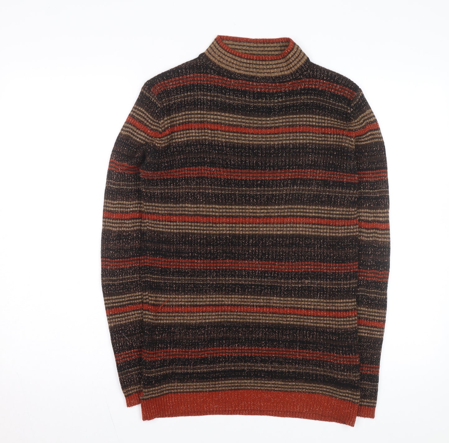 South Womens Multicoloured Mock Neck Striped Knit Pullover Jumper Size M