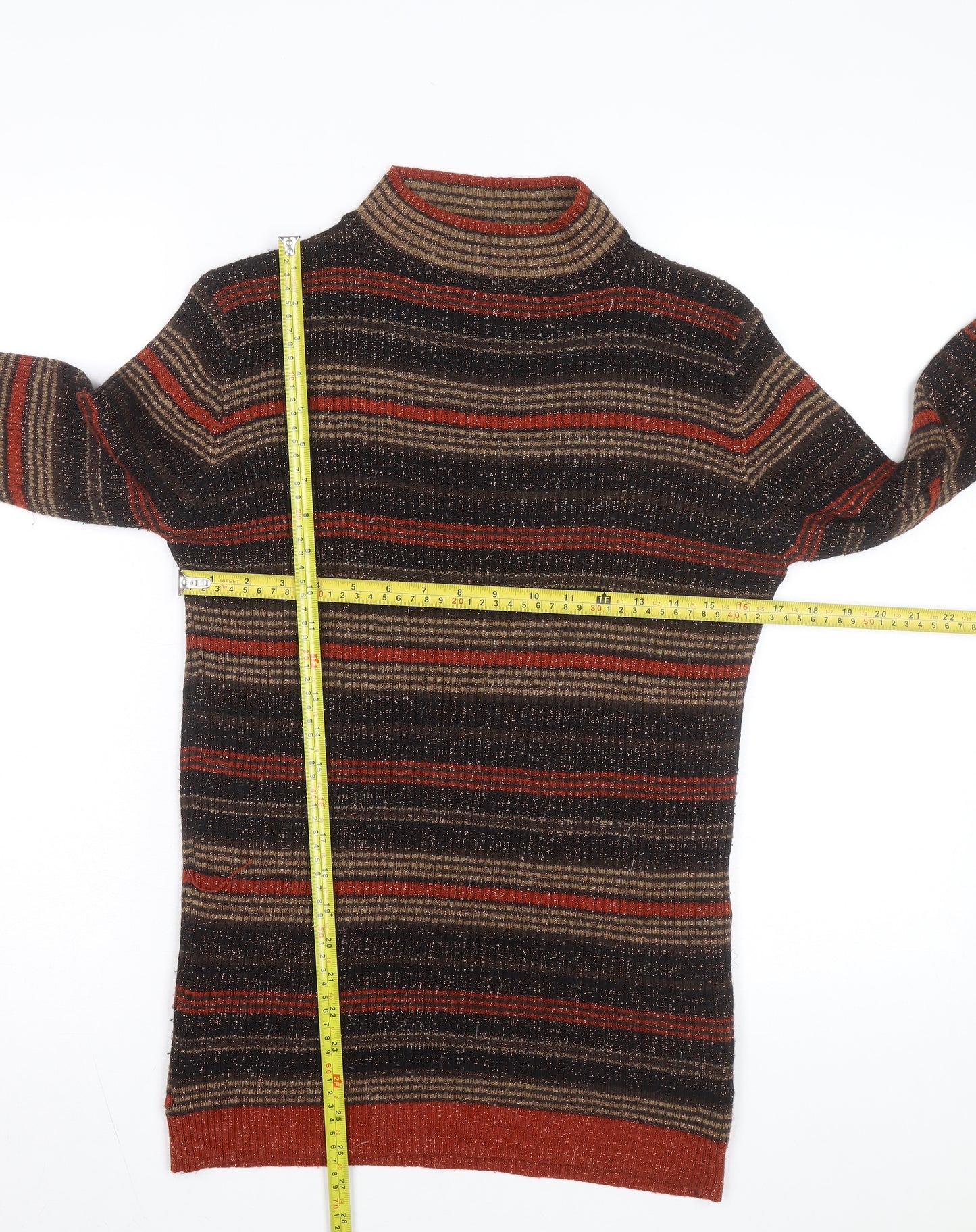 South Womens Multicoloured Mock Neck Striped Knit Pullover Jumper Size M