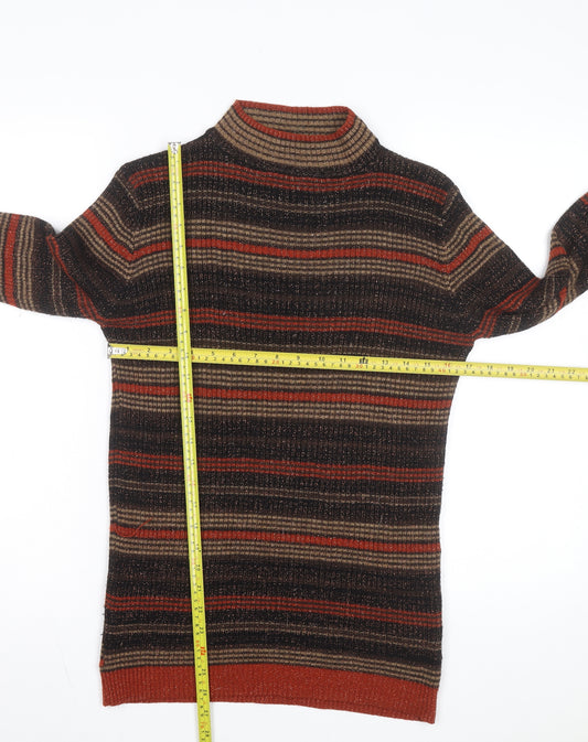 South Womens Multicoloured Mock Neck Striped Knit Pullover Jumper Size M