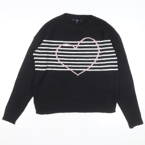 Next Women’s Black Heart Stripe Crew Neck Knit Jumper Size 8
