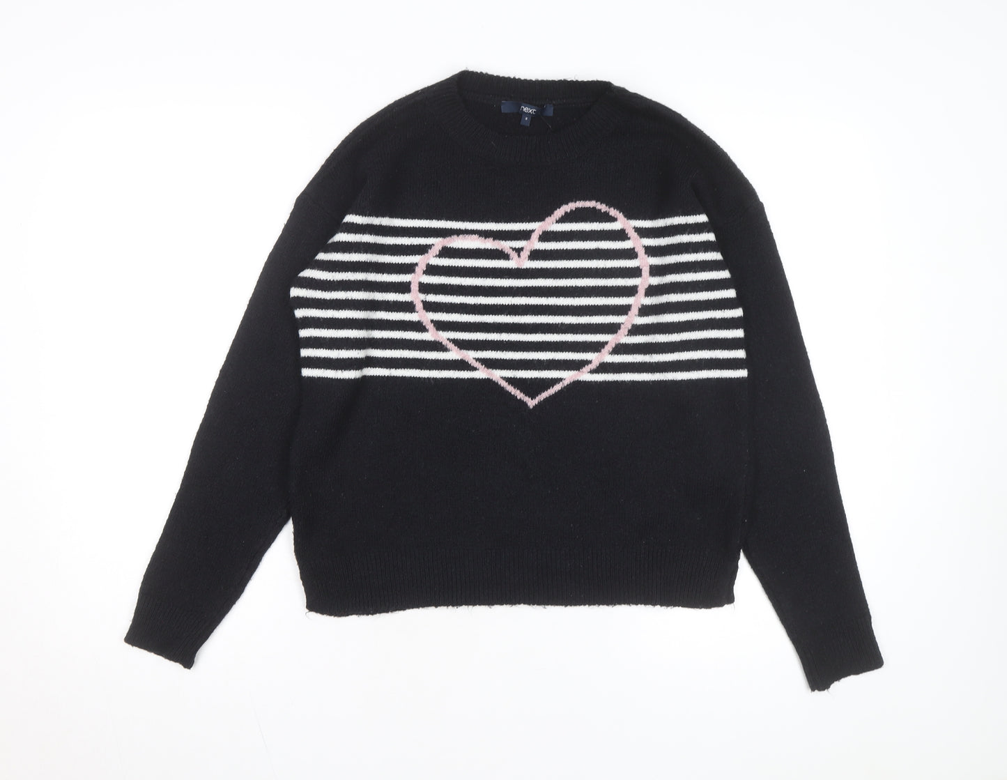 Next Women’s Black Heart Stripe Crew Neck Knit Jumper Size 8