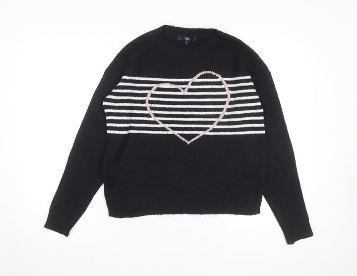 Next Women’s Black Heart Stripe Crew Neck Knit Jumper Size 8