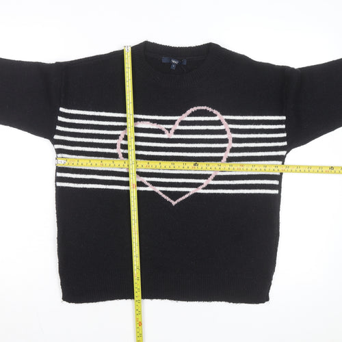 Next Women’s Black Heart Stripe Crew Neck Knit Jumper Size 8