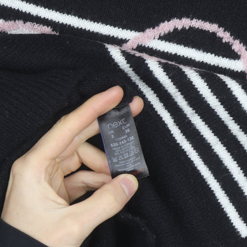 Next Women’s Black Heart Stripe Crew Neck Knit Jumper Size 8