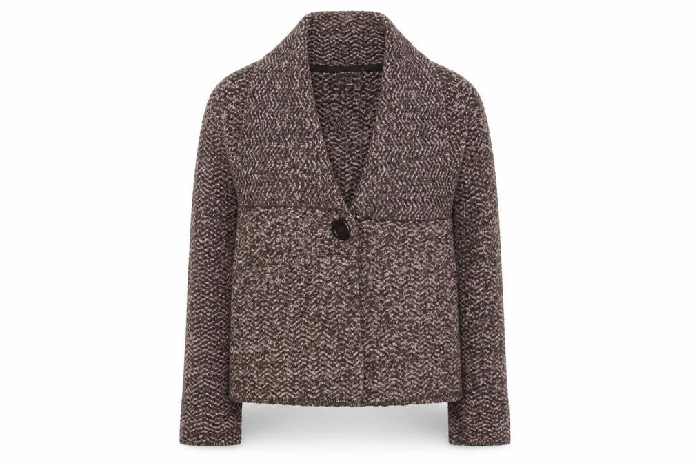 Front view of Country Casuals Women Brown Knit Wool Blend Short Blazer Jacket M