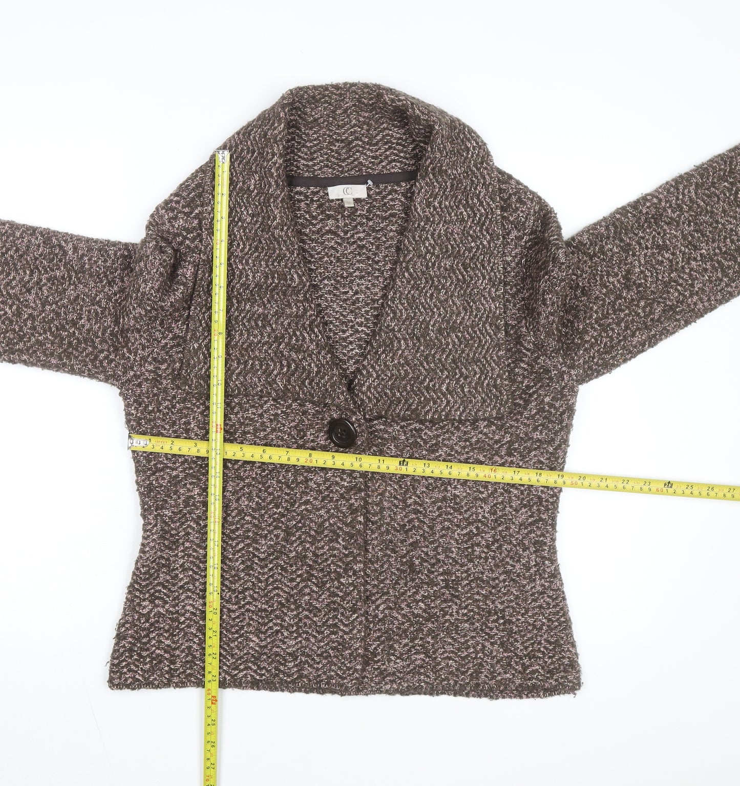 CC Women Brown Knit Wool Blend Short Blazer Jacket M