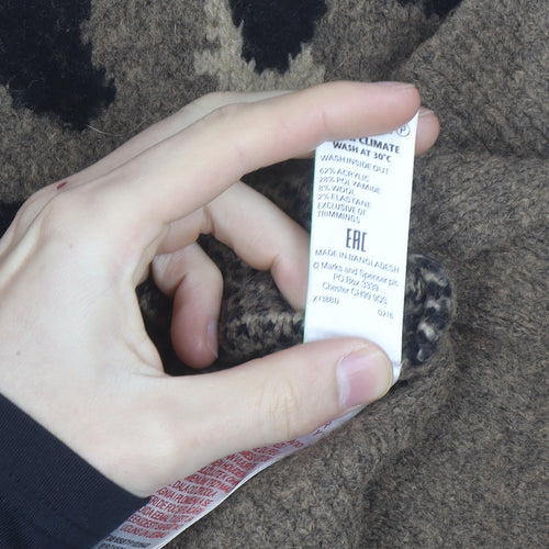 Marks and Spencer Women Brown Leopard Print Wool Blend Mock Neck Jumper XL