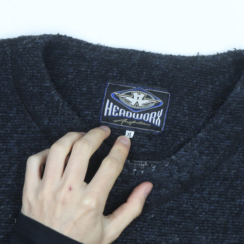 Headworx Men’s Black XL V-Neck Chunky Knit Wool Pullover Jumper