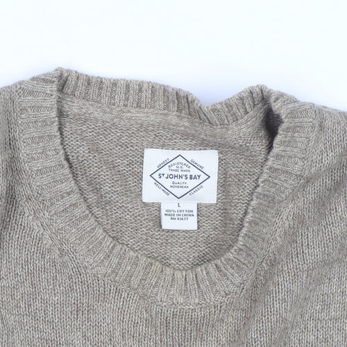 St. John's Bay Men's Beige Cotton Crew Neck Pullover Jumper Size L