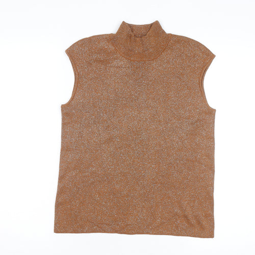 Coldwater Creek Women's Brown Sleeveless Roll Neck Silk Blend Jumper Size M