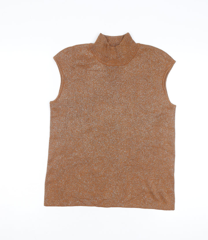Coldwater Creek Women's Brown Sleeveless Roll Neck Silk Blend Jumper Size M
