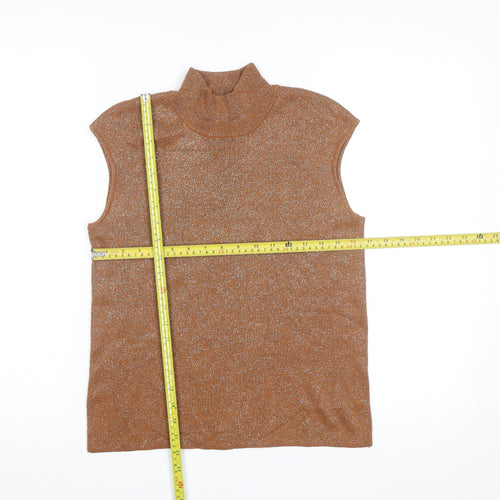 Coldwater Creek Women's Brown Sleeveless Roll Neck Silk Blend Jumper Size M