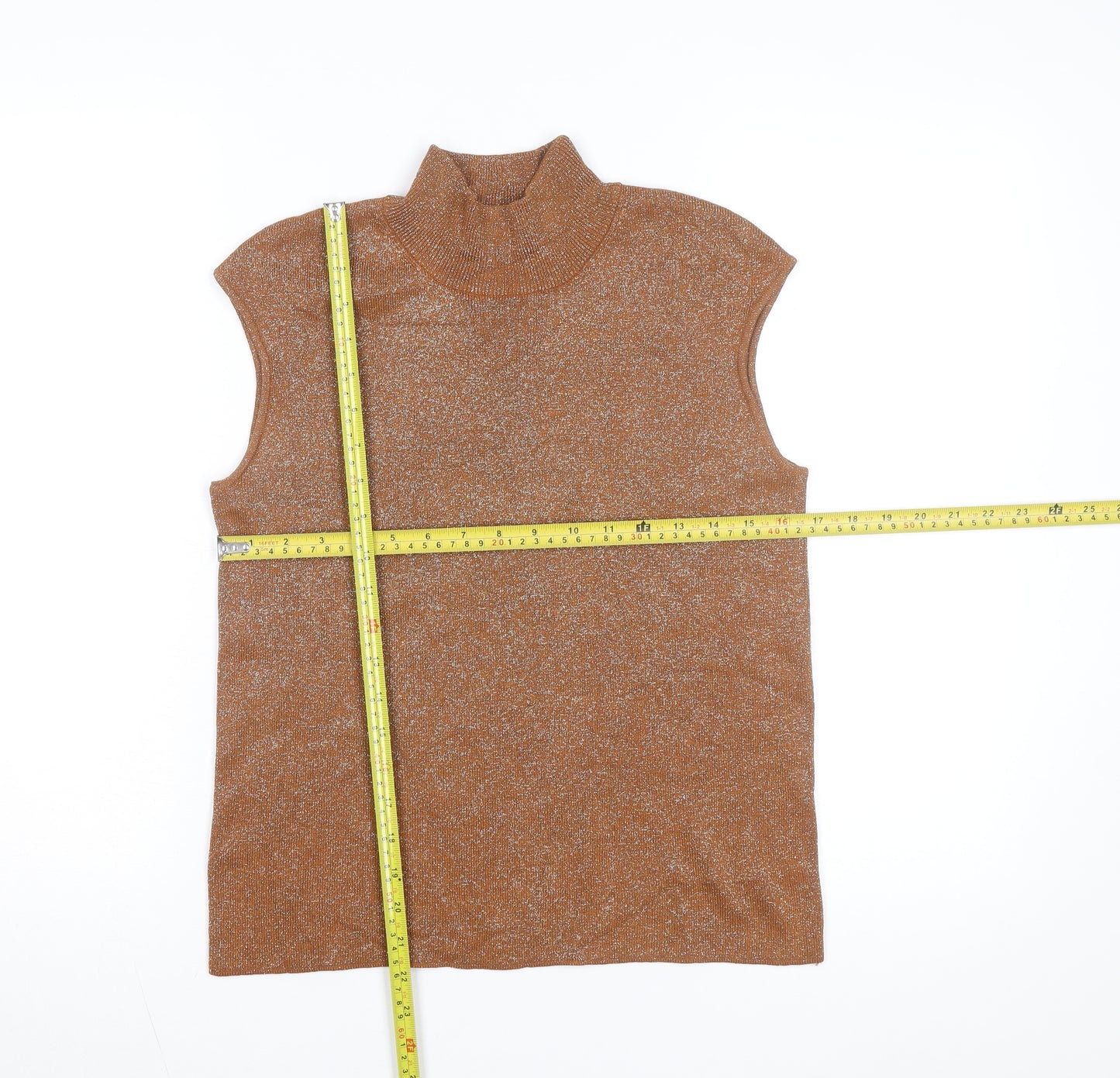 Coldwater Creek Women's Brown Sleeveless Roll Neck Silk Blend Jumper Size M
