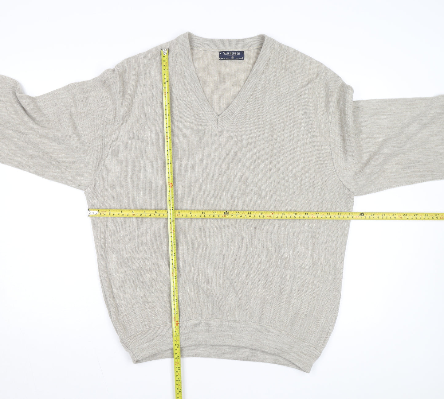 Van Heusen Men Beige V-Neck Acrylic Pullover Jumper XL