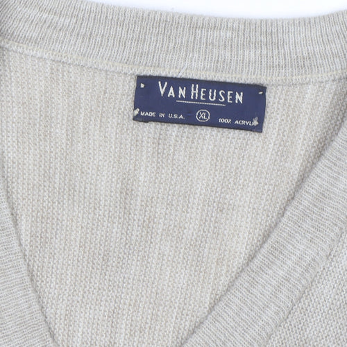 Van Heusen Men Beige V-Neck Acrylic Pullover Jumper XL