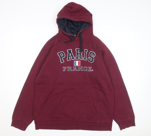 NaS Men's Red Paris France Pullover Hoodie 2XL Embroidered Graphic