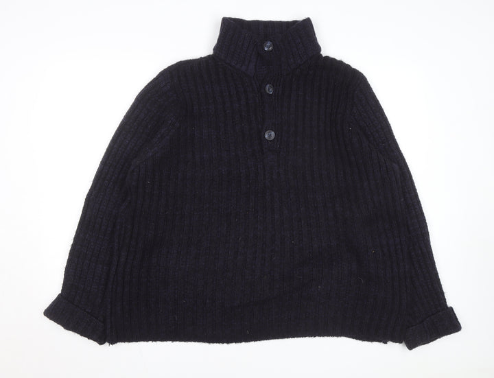 John Lewis Men’s Black Chunky Wool Henley Jumper Size L