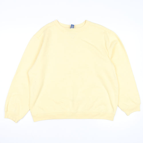 Karen Scott Unisex Yellow Cotton Blend Crew Neck Pullover Sweatshirt L