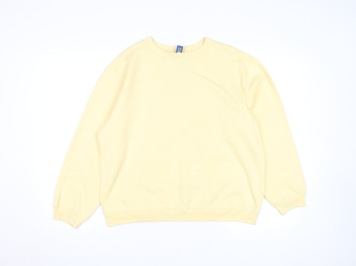 Karen Scott Unisex Yellow Cotton Blend Crew Neck Pullover Sweatshirt L
