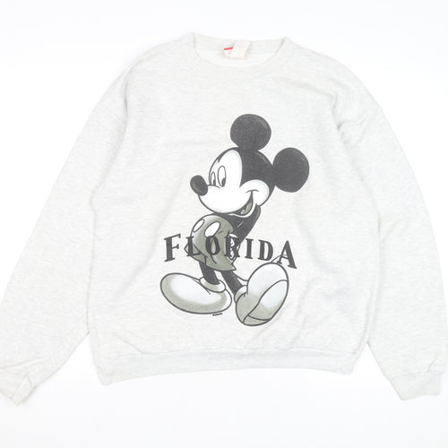 Disney Men Grey Mickey Mouse Florida Graphic Sweatshirt Medium